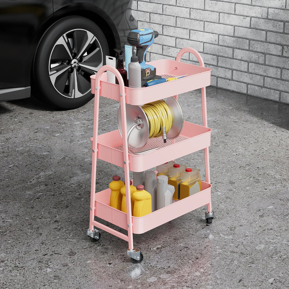 Jhk Three Tier Rolling Storage Cart With Secure Locking Wheels