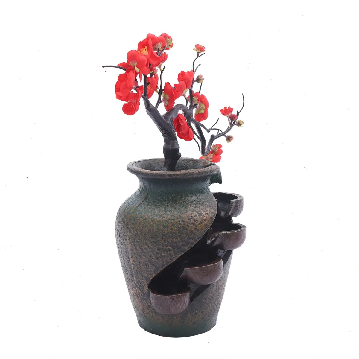 Bymaocar Tabletop Fountain With Artificial Flowers And Silent Pump