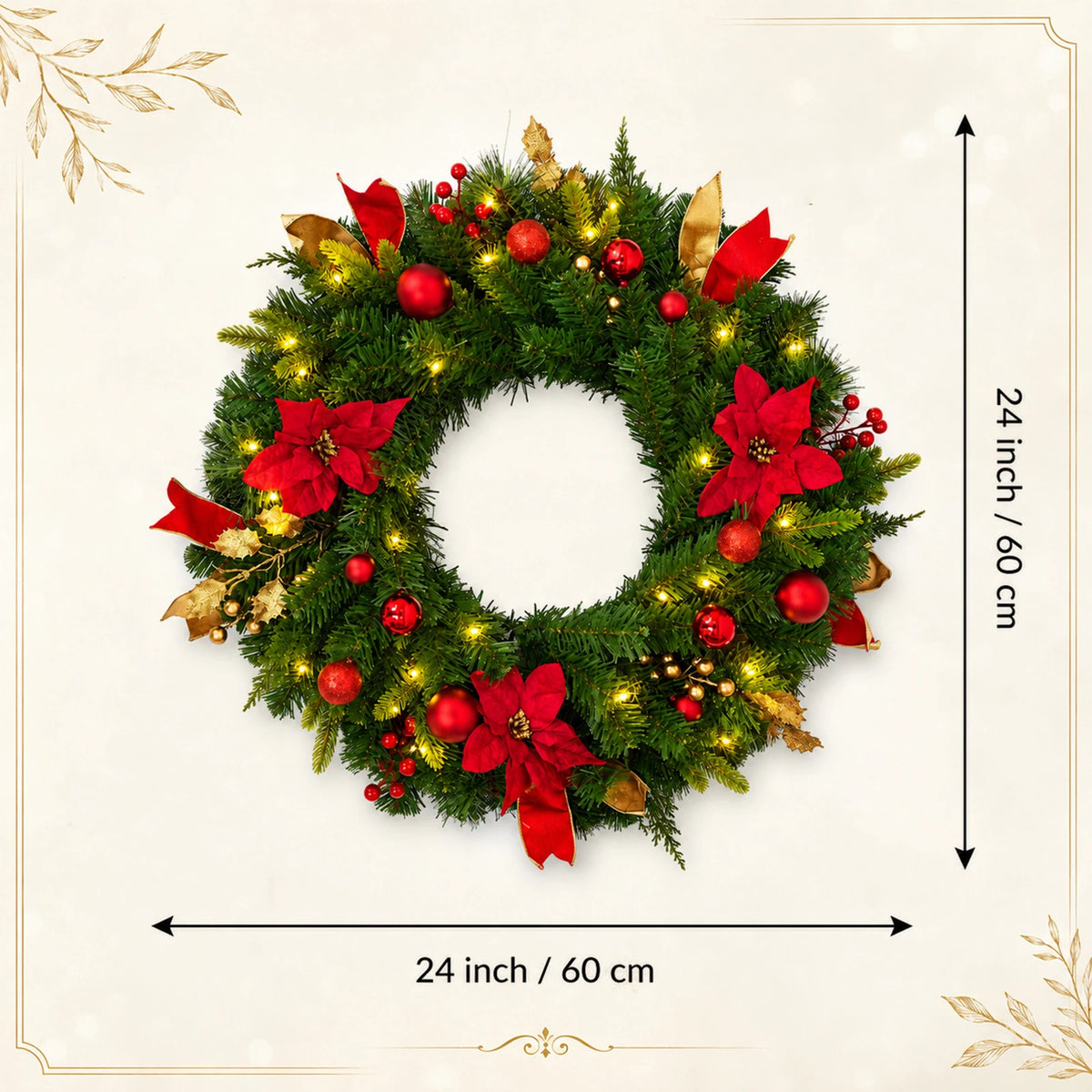 HiMiss Rustic Lighted Christmas Wreath With Timer For Doors