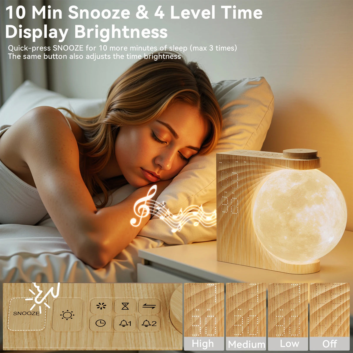 Reteyung Moon Lamp Sunrise Alarm Clock With White Noise Timer