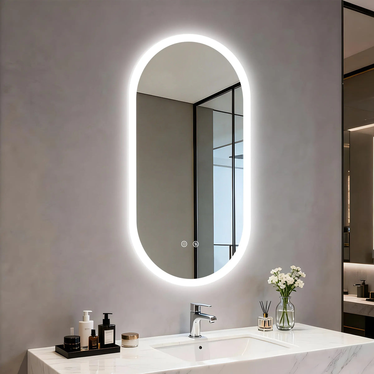 Borwart Smart Led Bathroom Mirror Anti Fog Dimmable Oval Frameless