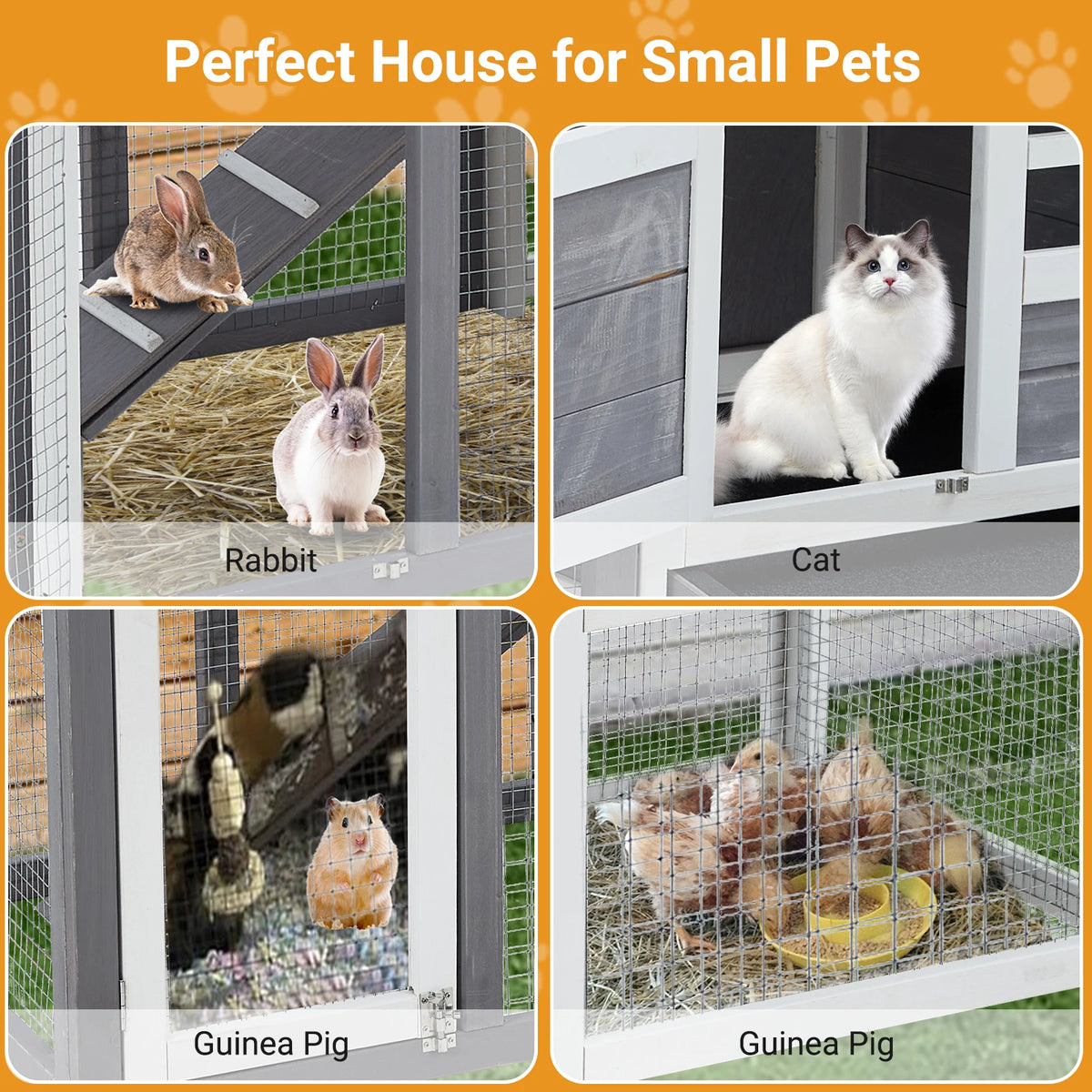 HiMISS Wooden Rabbit Hutch Chicken Coop With Waterproof Roof