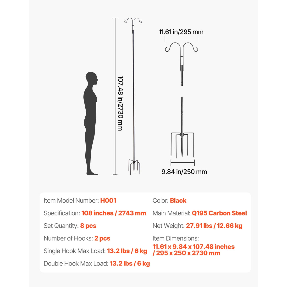 SucceBuy Wild Bird Feeder Stand Pole With Hanging Hooks