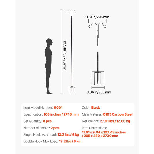 SucceBuy Wild Bird Feeder Stand Pole With Hanging Hooks