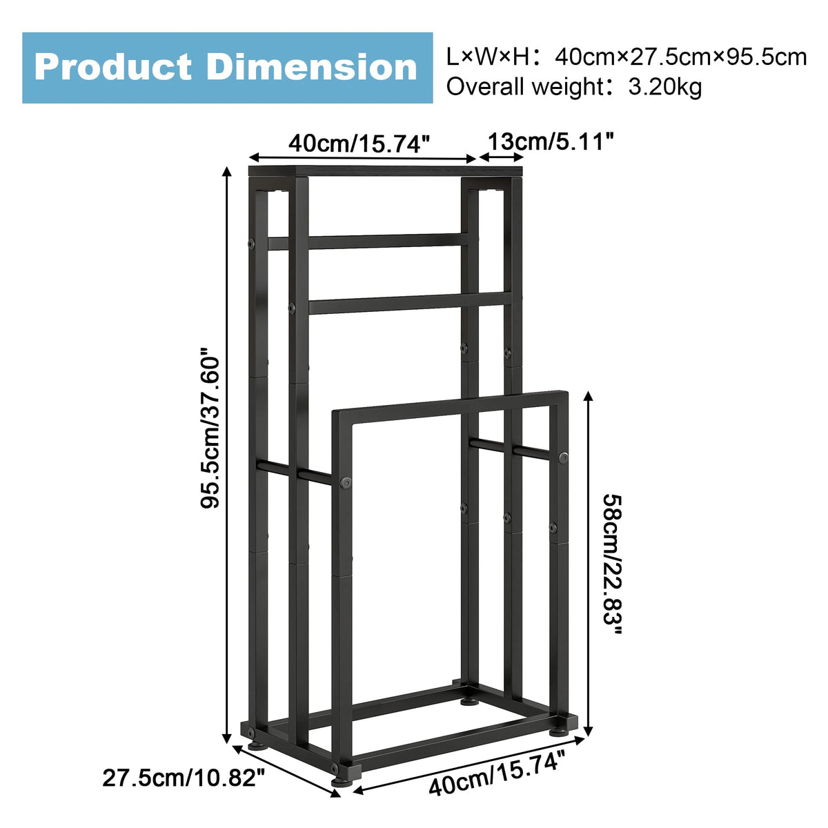 Three Tier Metal Towel Rack With Shelf For Fast Drying