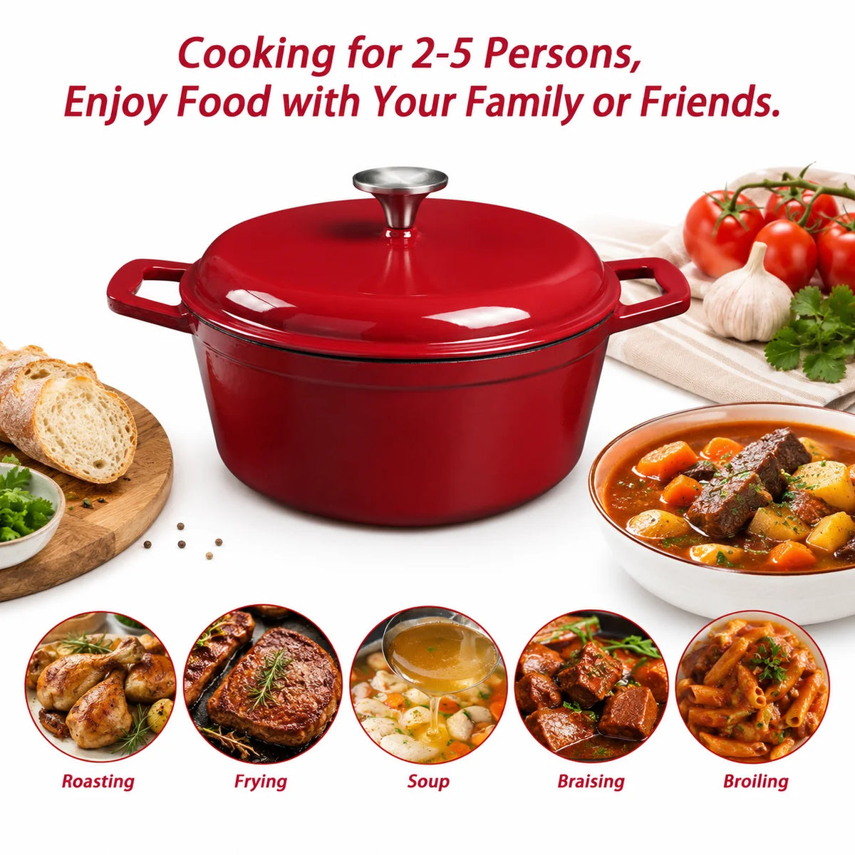 HanSMART Enameled Cast Iron Round Dutch Oven With Lid