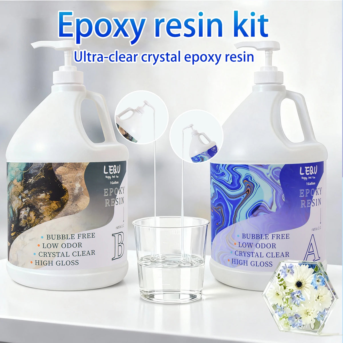 LEQU Crystal Clear Epoxy Resin Kit for Coating and Casting