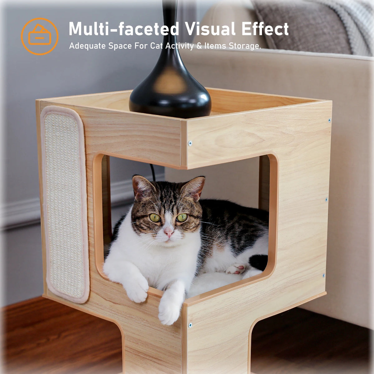 PAWZ Road Wood Cat Condo With Integrated Scratching Pad