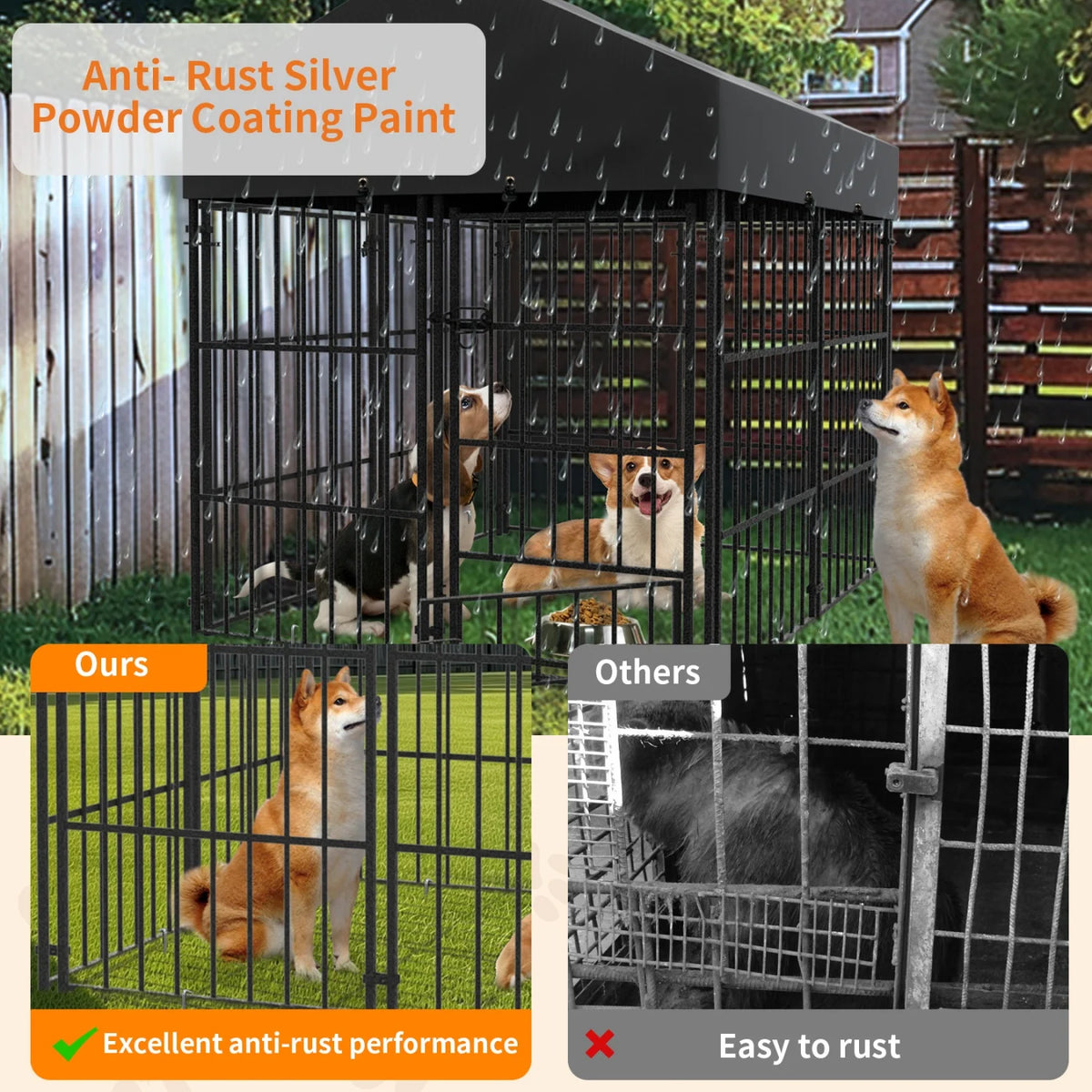 Heavy Duty Metal Outdoor Dog Kennel With Secure Roof