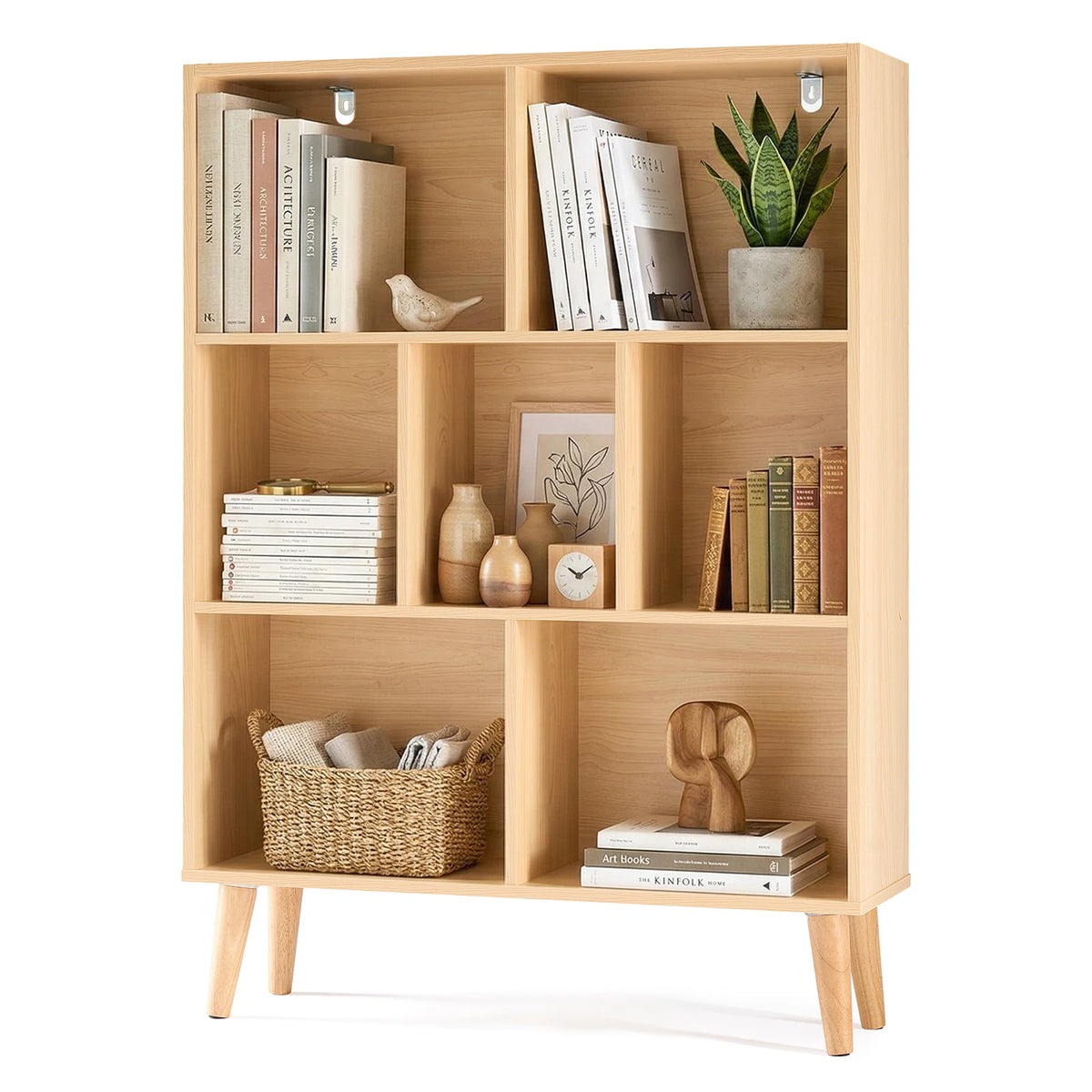 Wooden Bookcase with Legs Storage Organizer and Display Shelves Home