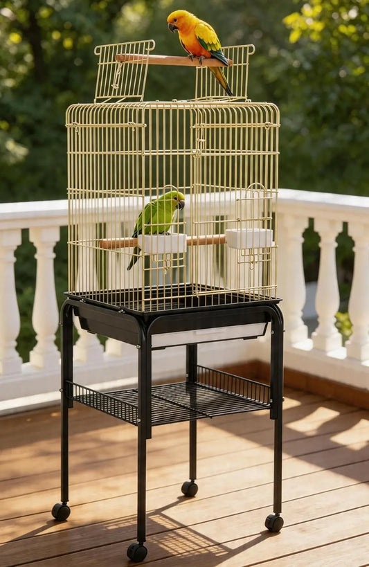 HiMISS Open Top Bird Cage With Rolling Stand And Shelf