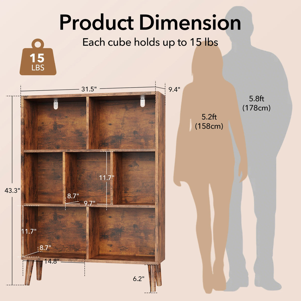 Wooden Bookcase with Legs Storage Organizer and Display Shelves Home