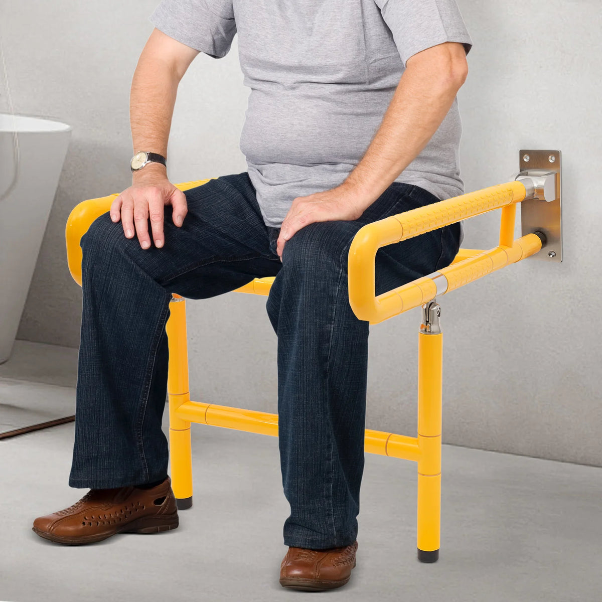 Modern Wall Mounted Folding Shower Seat With Stainless Frame