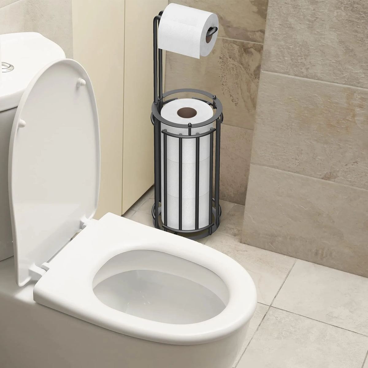 Freestanding Bathroom Toilet Paper Holder With Spare Roll Storage