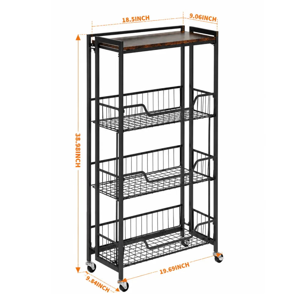 Heavy Duty 4-Tier Foldable Storage Cart with Lockable Casters