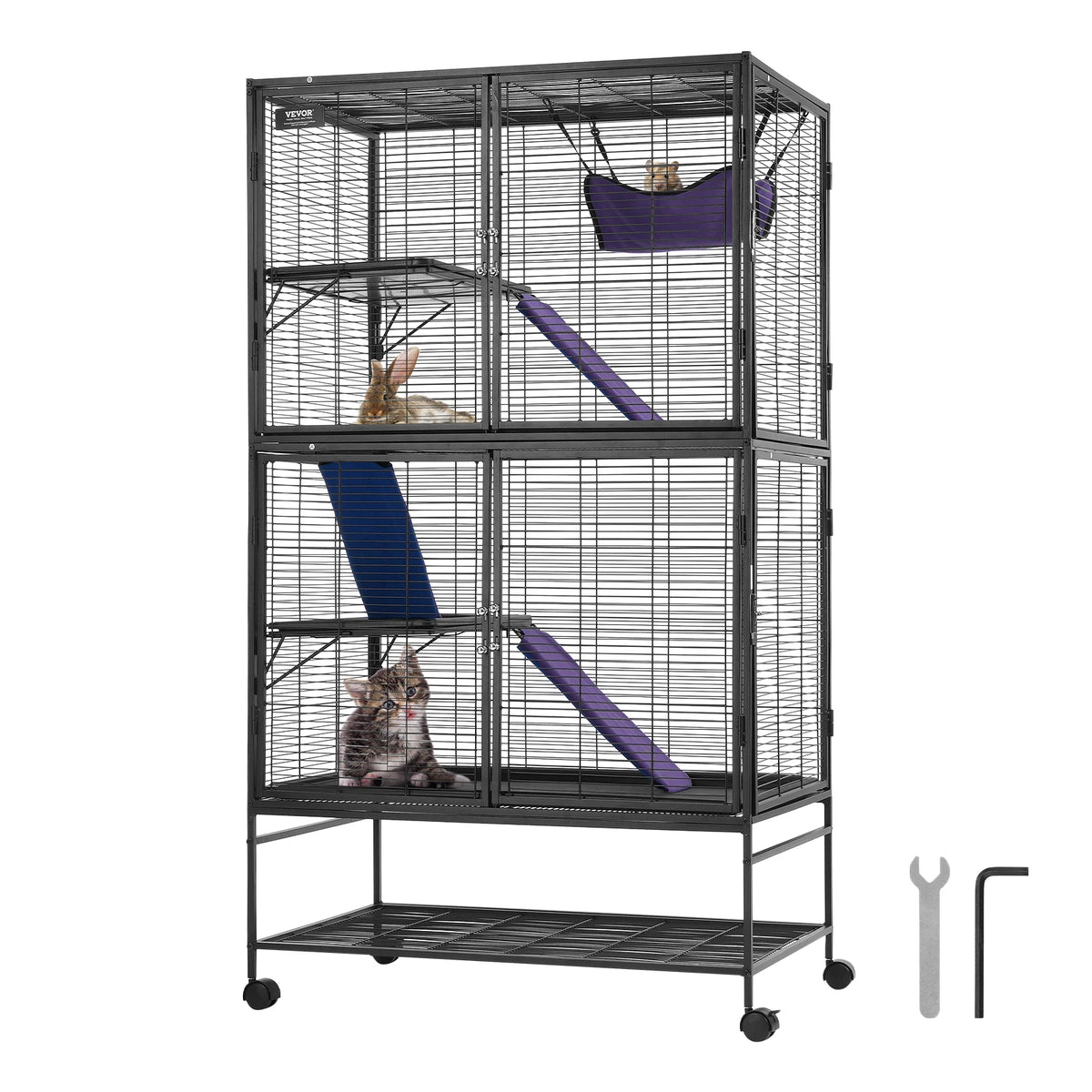 SucceBuy Rolling Metal Small Animal Cage For Ferrets Hamsters Rats