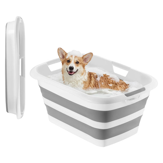 Portable Foldable Dog Bathtub With Integrated Drainage Plate