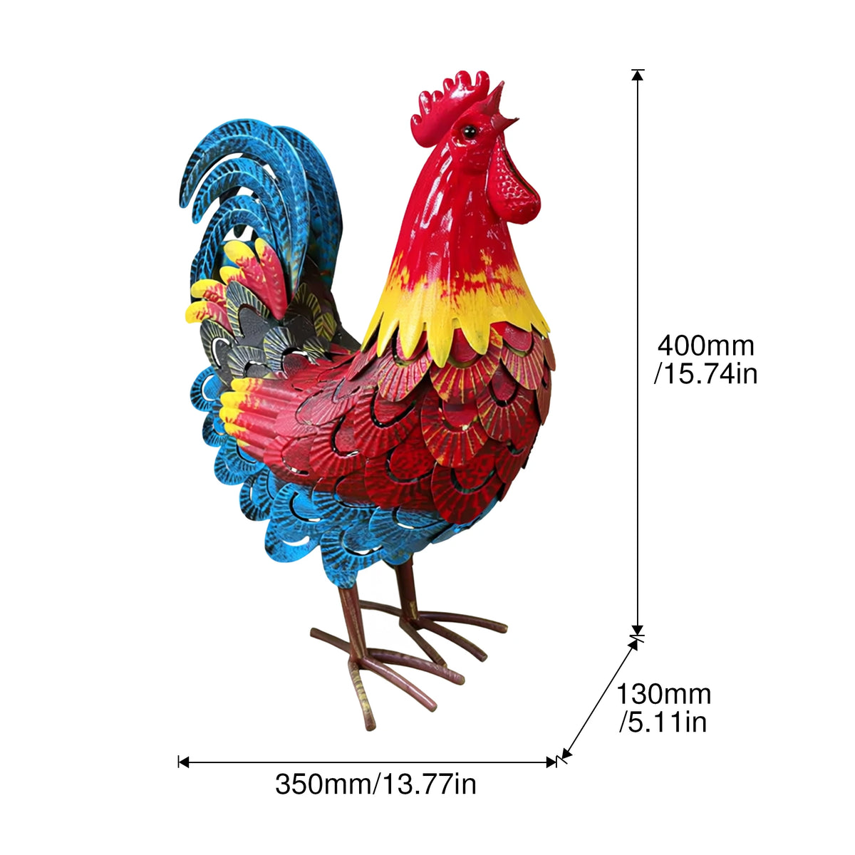 Wrought Iron Rooster Garden Statue For Farmhouse Lawn And Patio