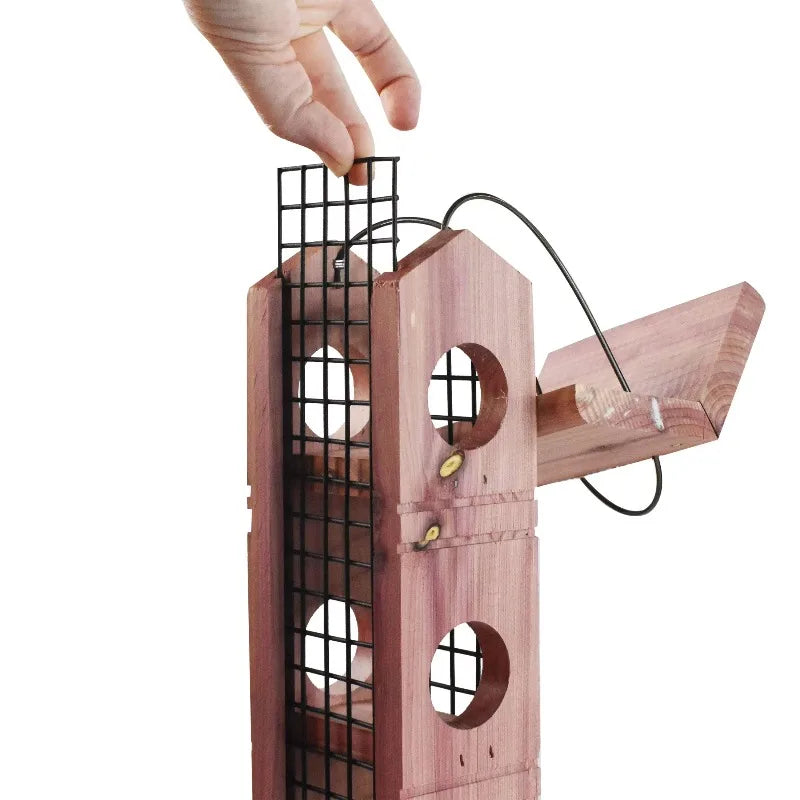Cedar Wild Bird Suet Feeder Designed For Four Suet Plugs