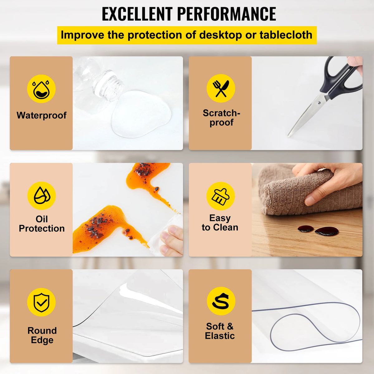 SucceBuy Transparent PVC Tablecloth Waterproof Desk Protector for Dining Tables