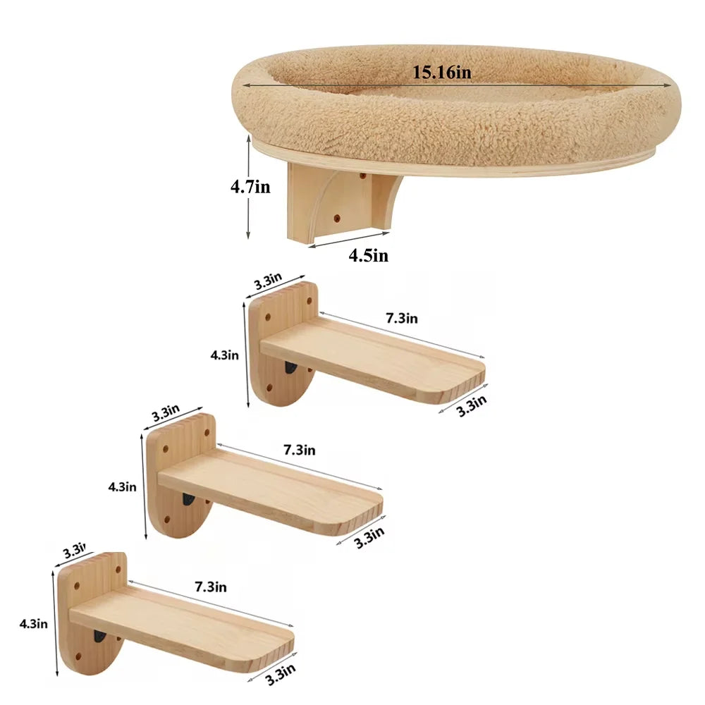 CWV Wall Mounted Cat Ladder With Scratching Post And Hammock