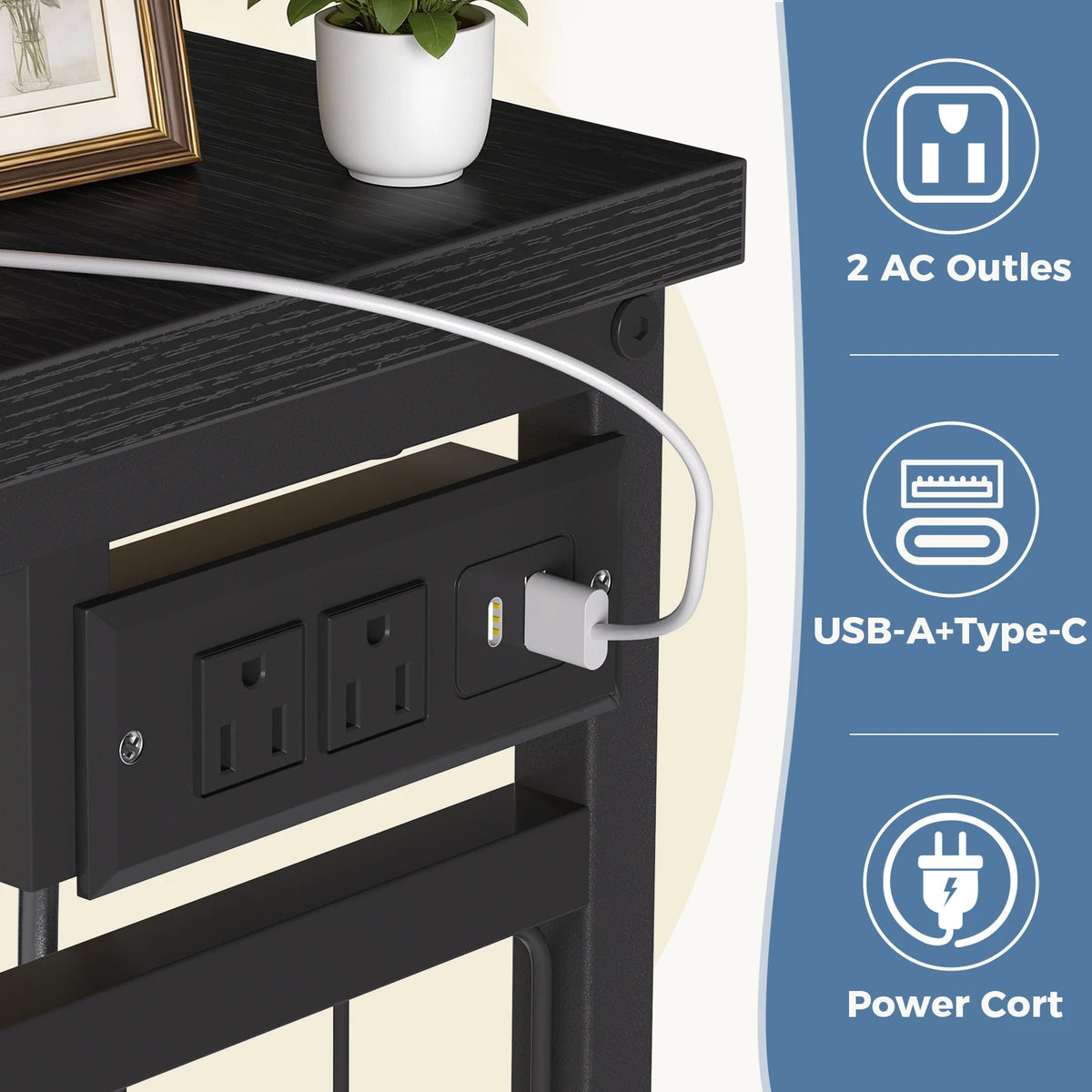 JHK Fabric Dresser With Six Drawers And Charging Station