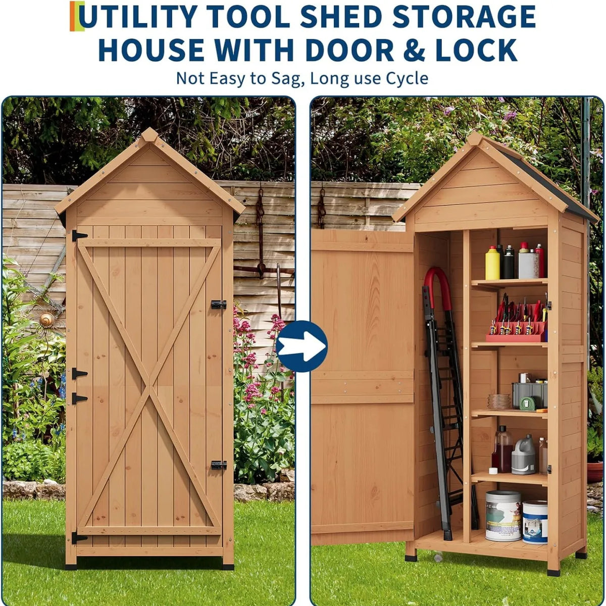Waterproof Wooden Outdoor Storage Cabinet With Lockable Door