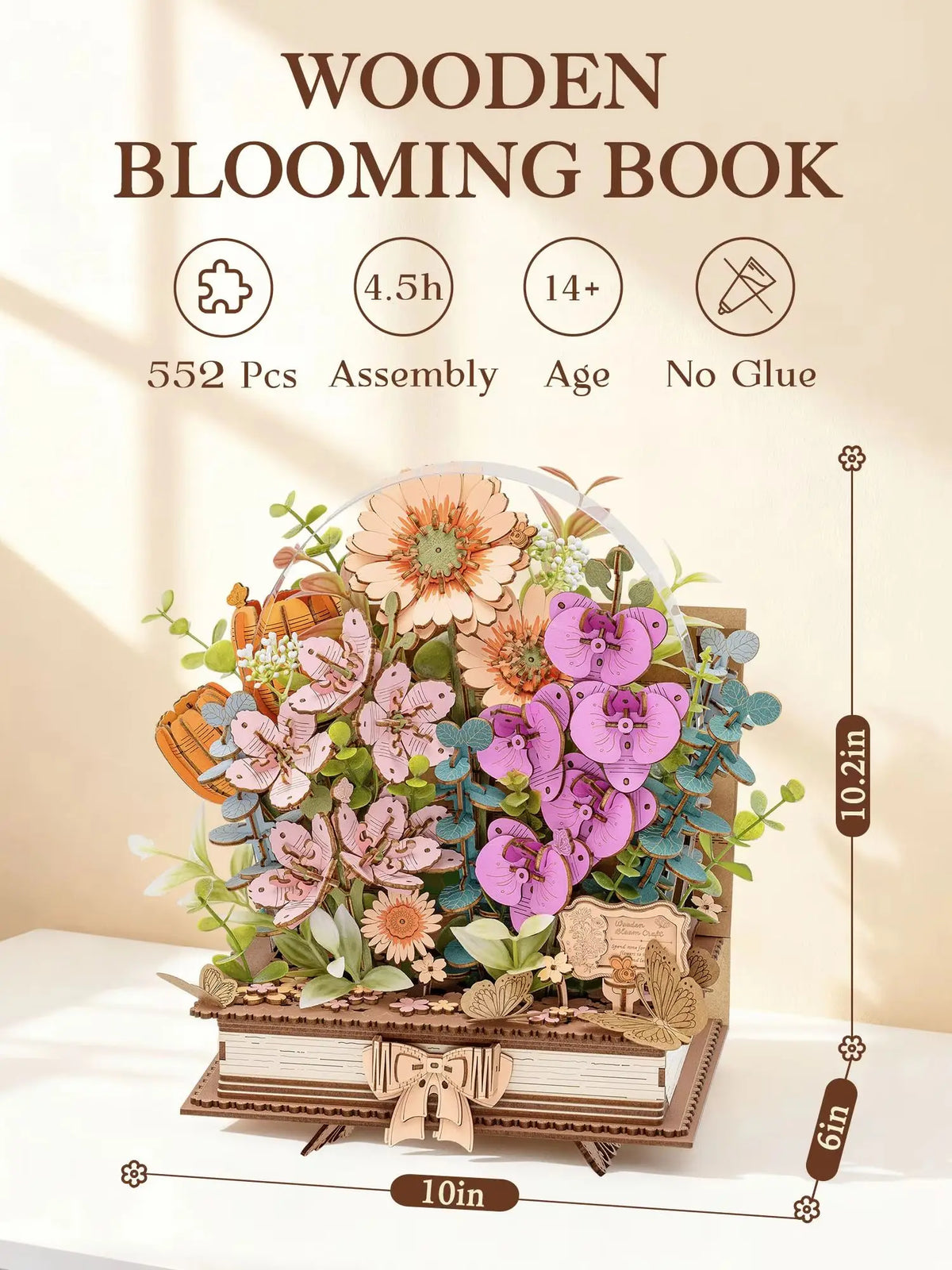 Rolife 3D Wooden Blooming Book Puzzle Kit For Gift Lovers