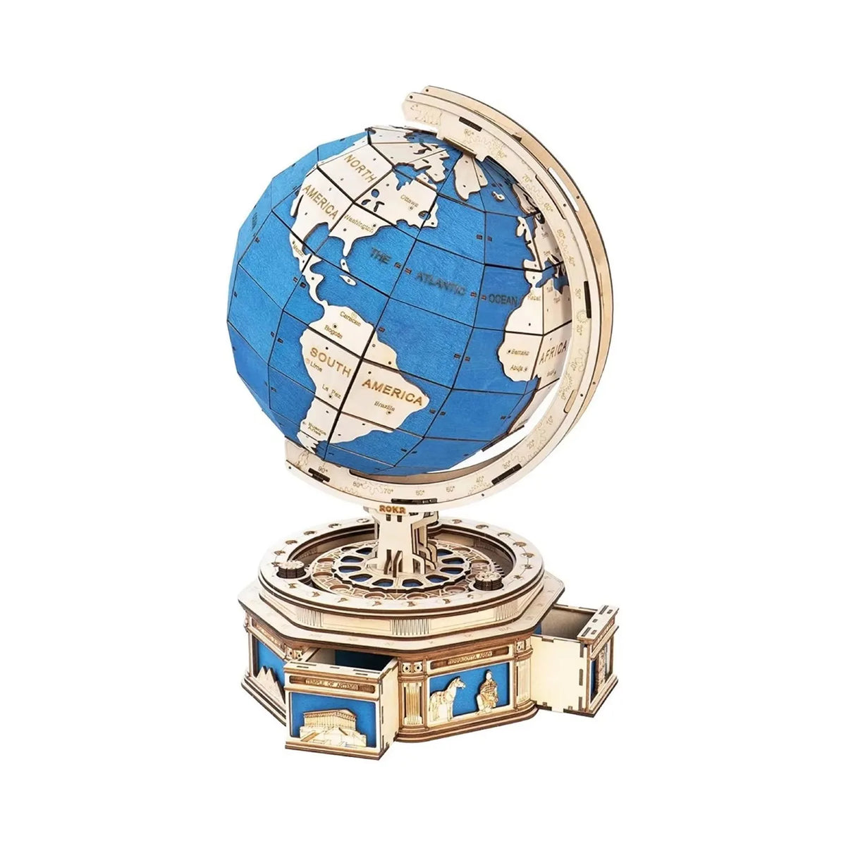 ROKR Wooden 3D Globe Puzzle Mechanical Model Building Kit
