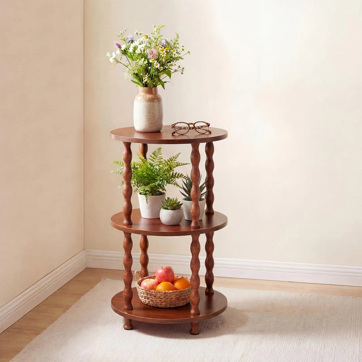 Vintage Three Tier Circular Side Table With Tool Storage Rack