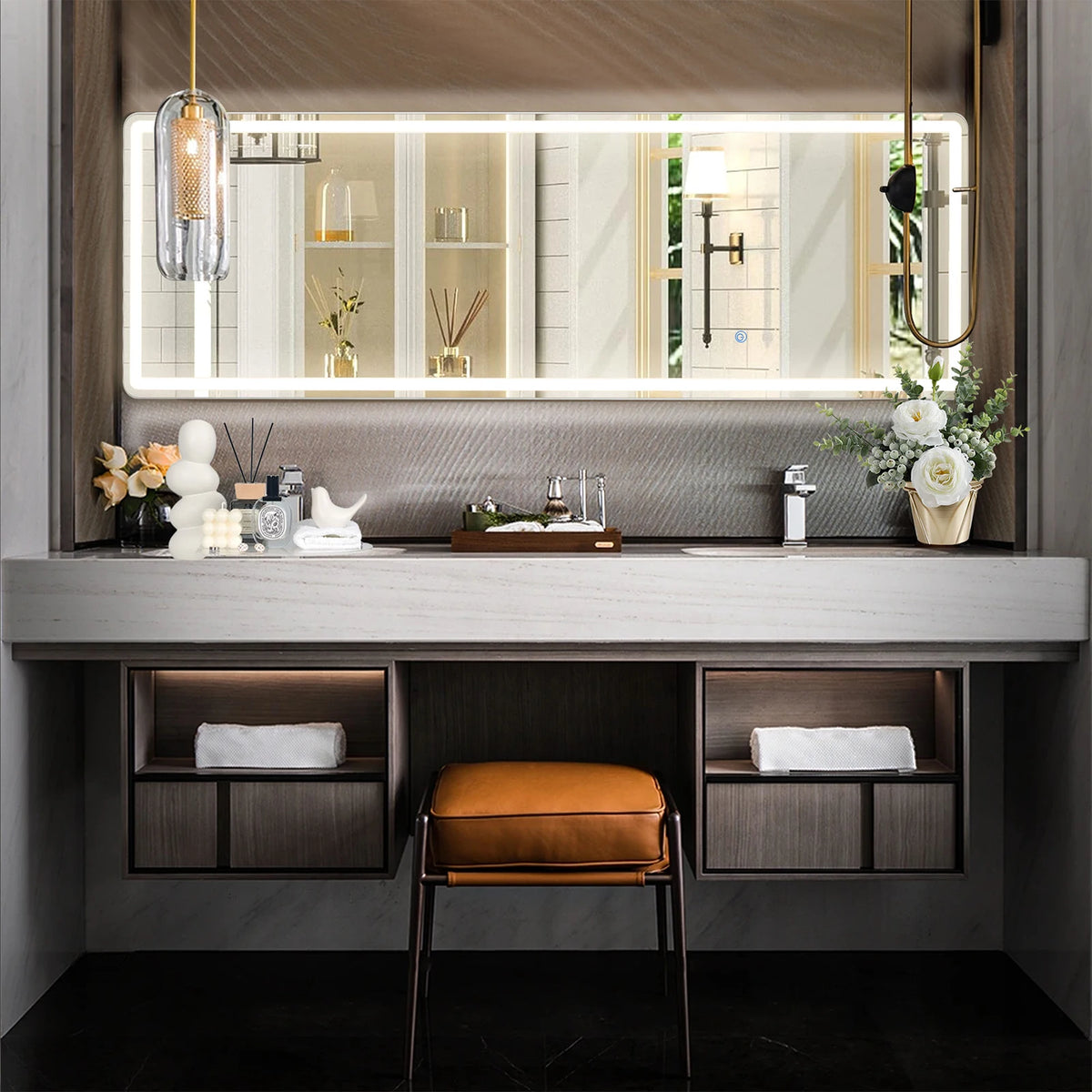 MCQ Modern LED Rectangle Full Length Wall Mount Vanity Mirror