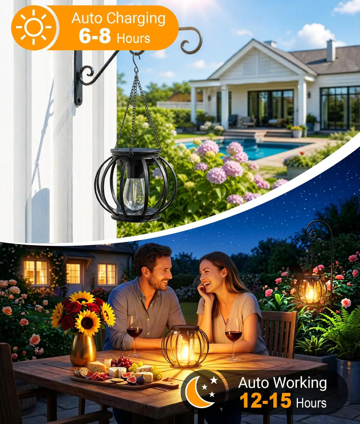 KPSTEK 4 Pack Solar Lanterns Waterproof Hanging Metal Lights