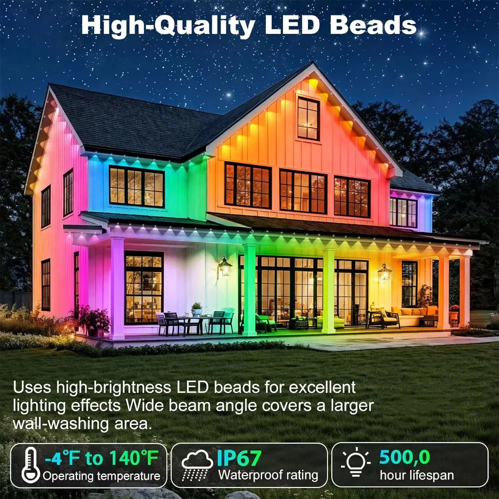 Smart App Remote RGB LED Eave String Lights IP67 Waterproof