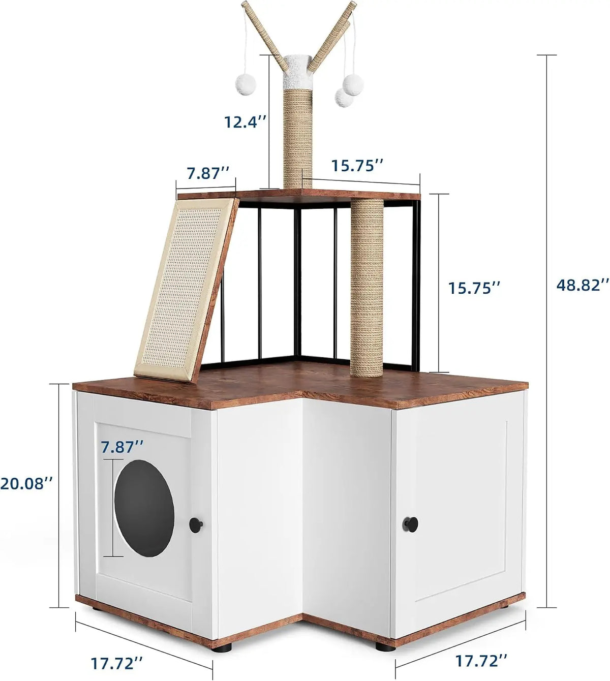 Garvee Wood Cat Corner Activity Tree With Hidden Storage Cabinet