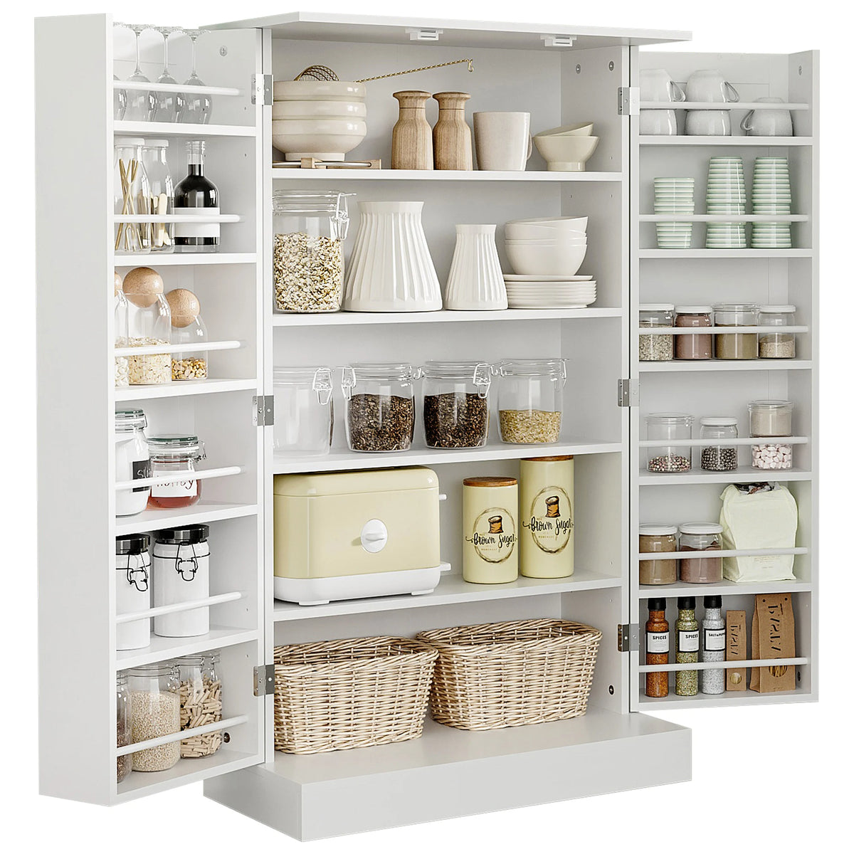 HOMCOM Freestanding Kitchen Pantry Cabinet With Adjustable Shelves
