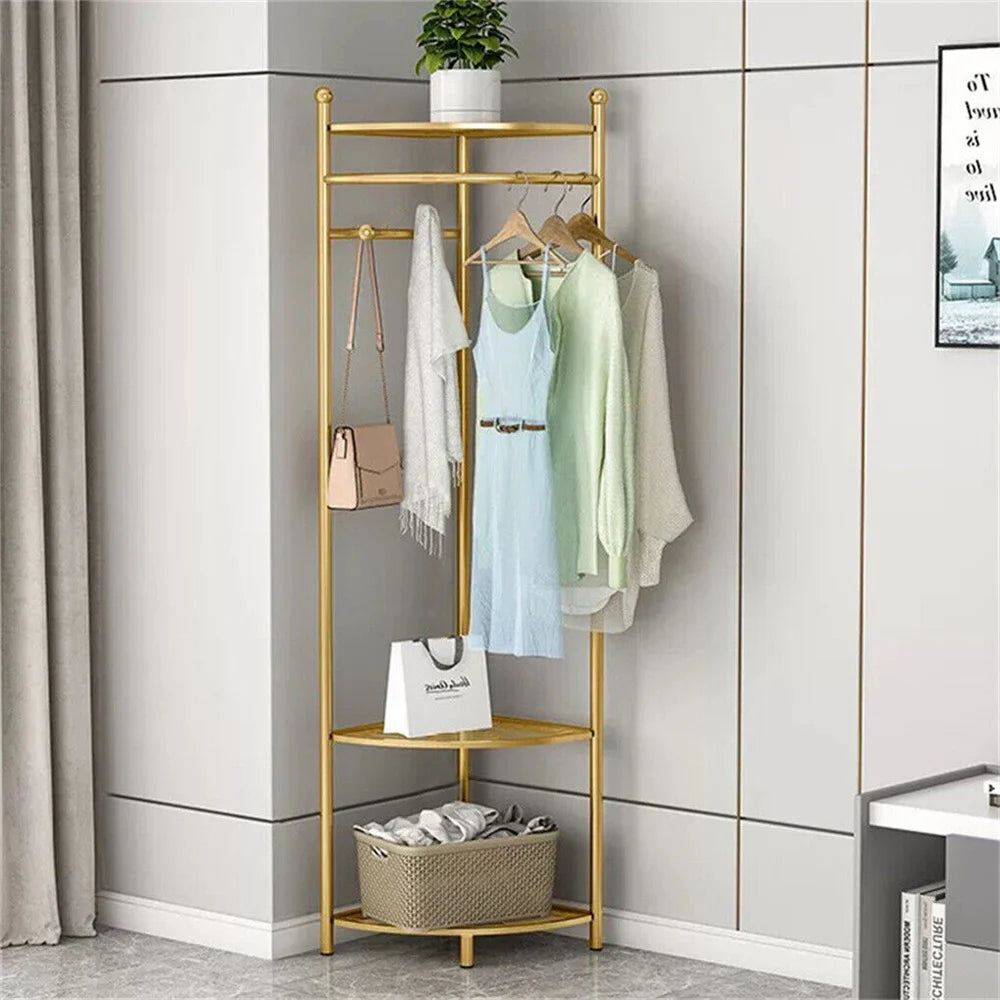 Heavy Duty Freestanding Metal Corner Coat Rack With Shelf