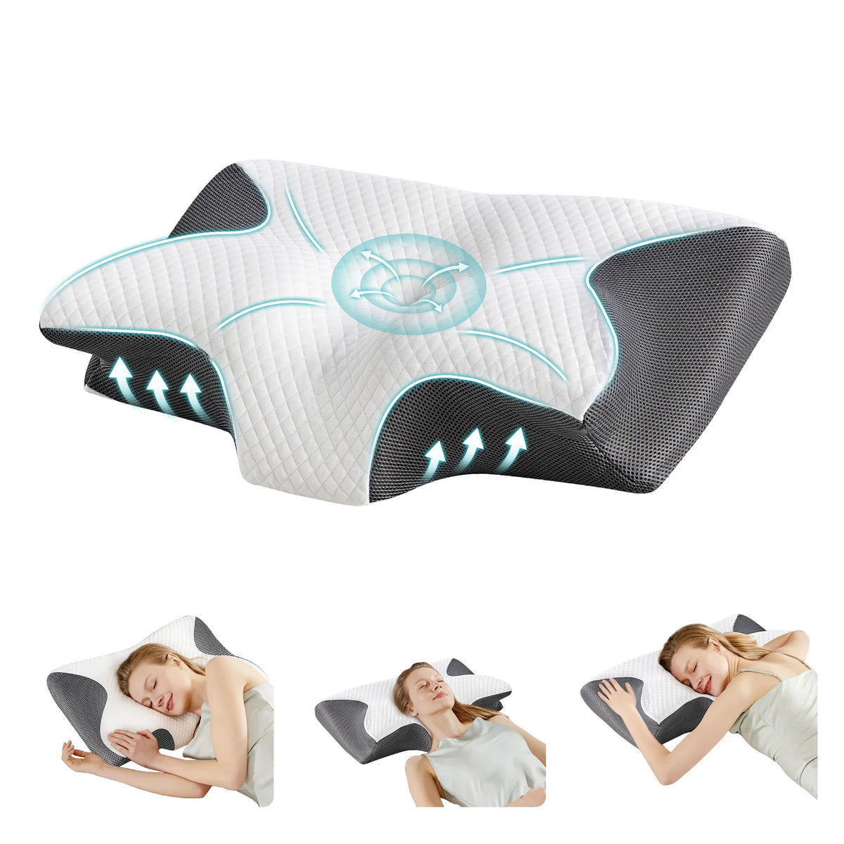 JHK Ergonomic Cervical Neck Memory Foam Pillow With Cooling Cover