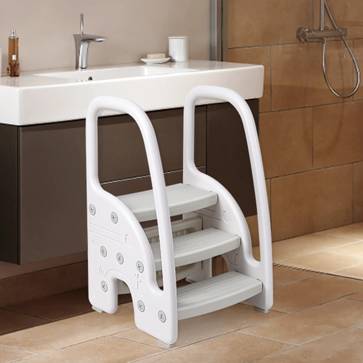 Plastic Kids Step Stool With Side Handles For Bathroom Kitchen