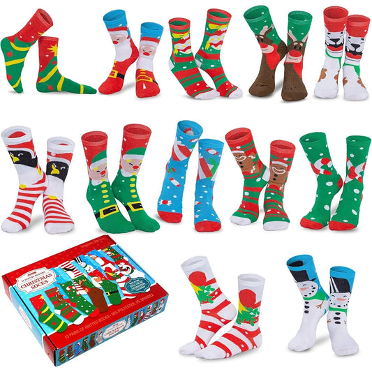 Joyfy 12 Pair Christmas Cotton Socks Fun Design Gift Set