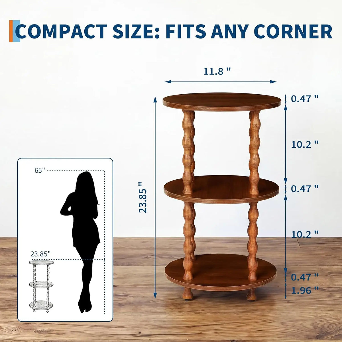 Vintage Three Tier Circular Side Table With Tool Storage Rack