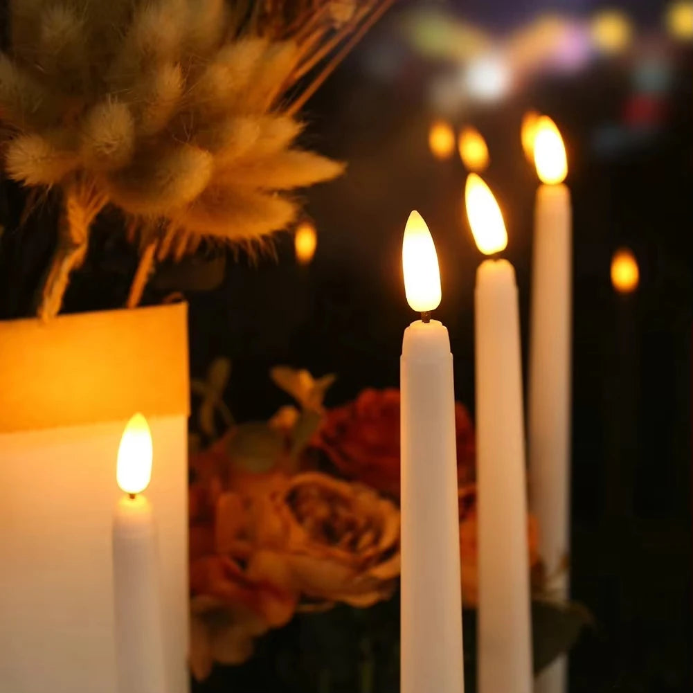 LED Flameless Taper Candles Featuring Remote Control Flickering Effect