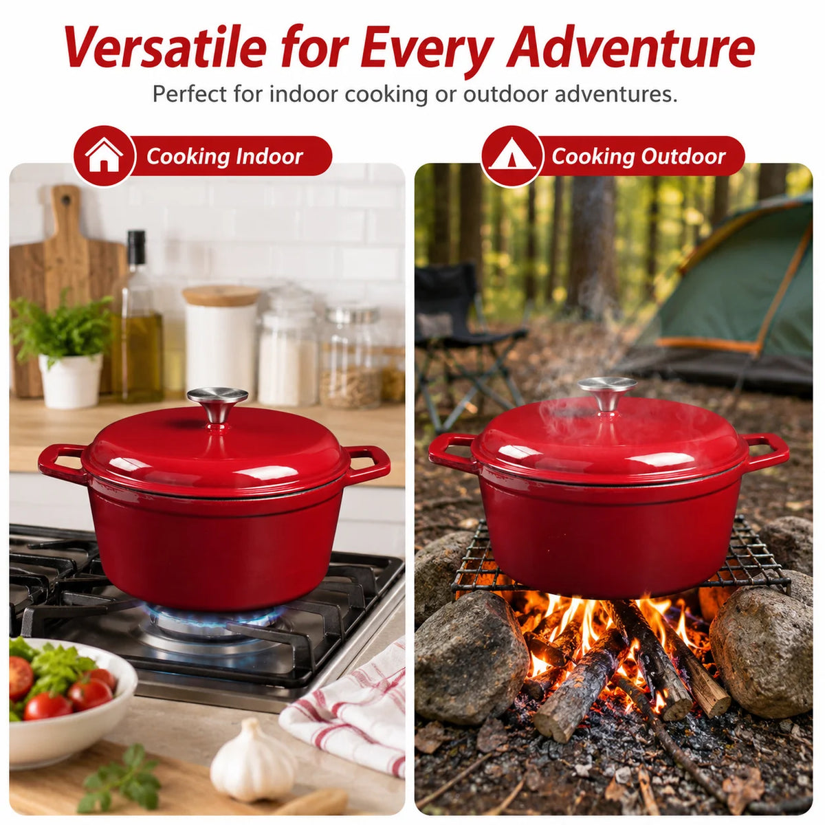HanSMART Enameled Cast Iron Round Dutch Oven With Lid