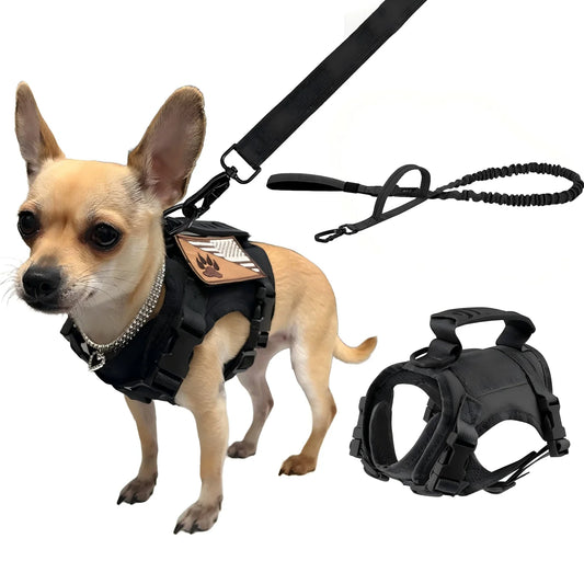 PETRAVEL Adjustable Nylon Tactical Dog Harness Leash Set