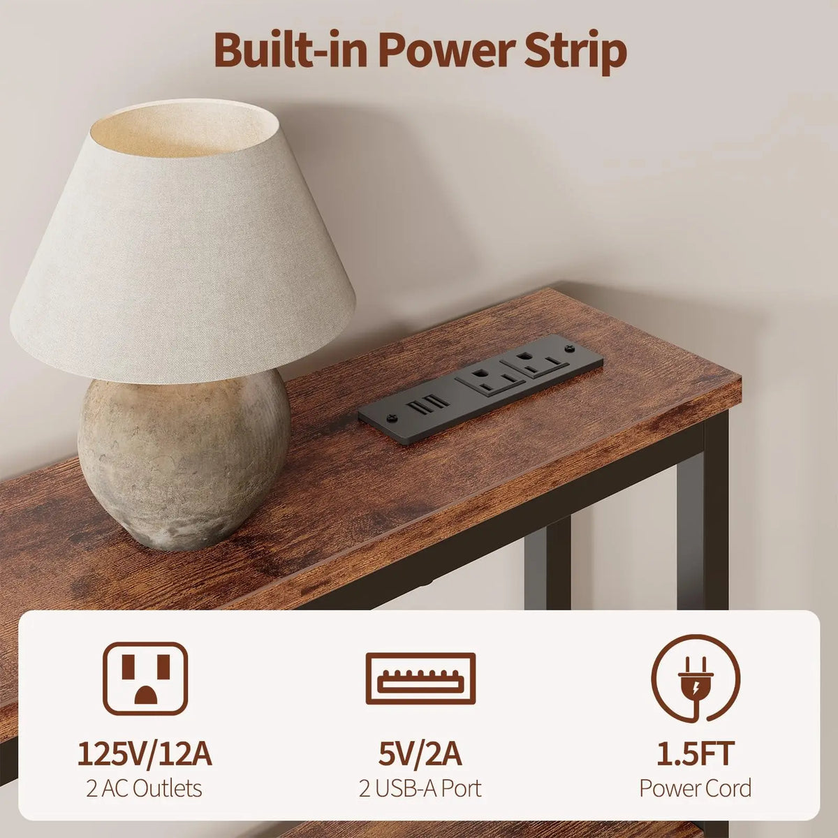 HiMISS Narrow Console Table With Dual USB Charging Ports