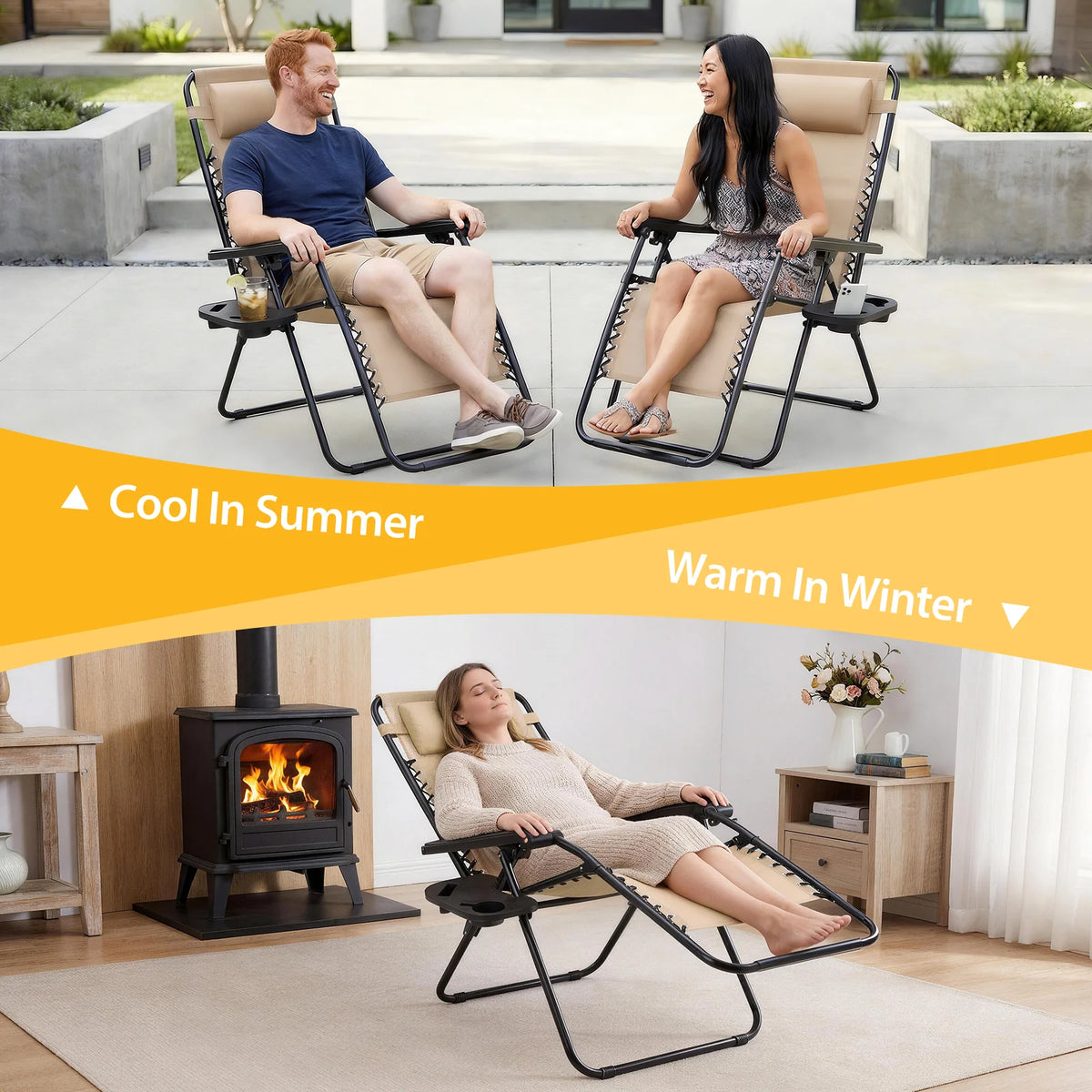 JHK Outdoor Portable Zero Gravity Recliner Lounge Chair Set