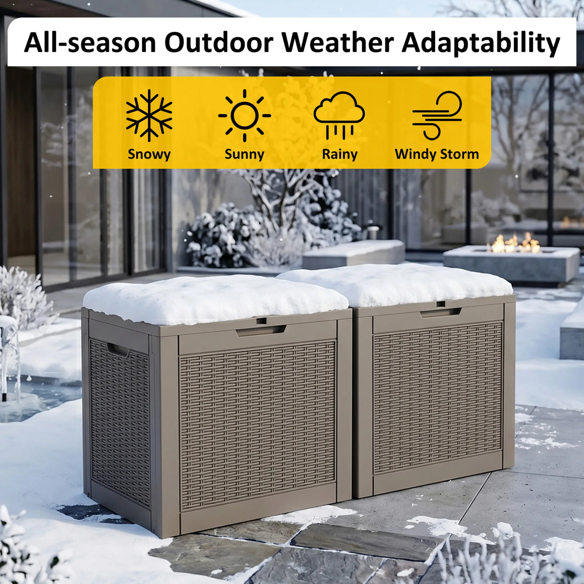 Textured Rattan Resin Outdoor Storage Deck Box Weatherproof Lockable Patio