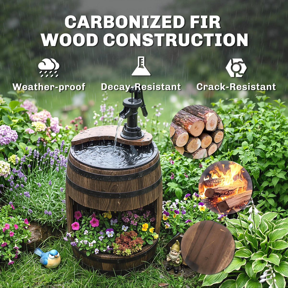 Outsunny 2 Tier Wooden Water Pump Fountain For Patio Decor
