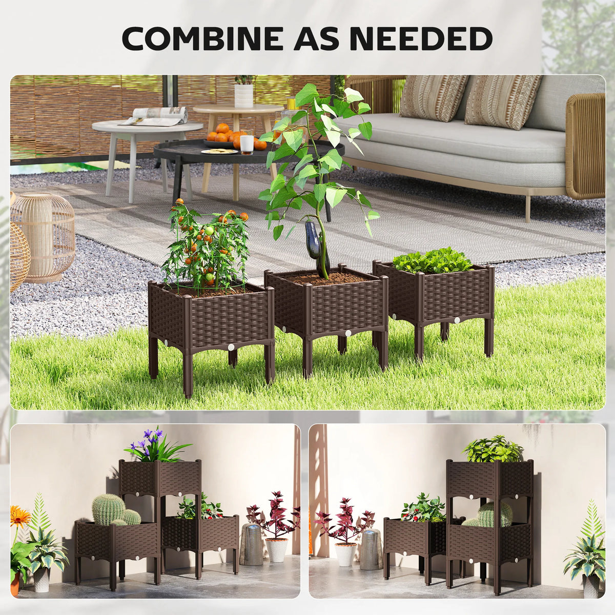 Outsunny Modular Plastic Self Watering Raised Garden Planter