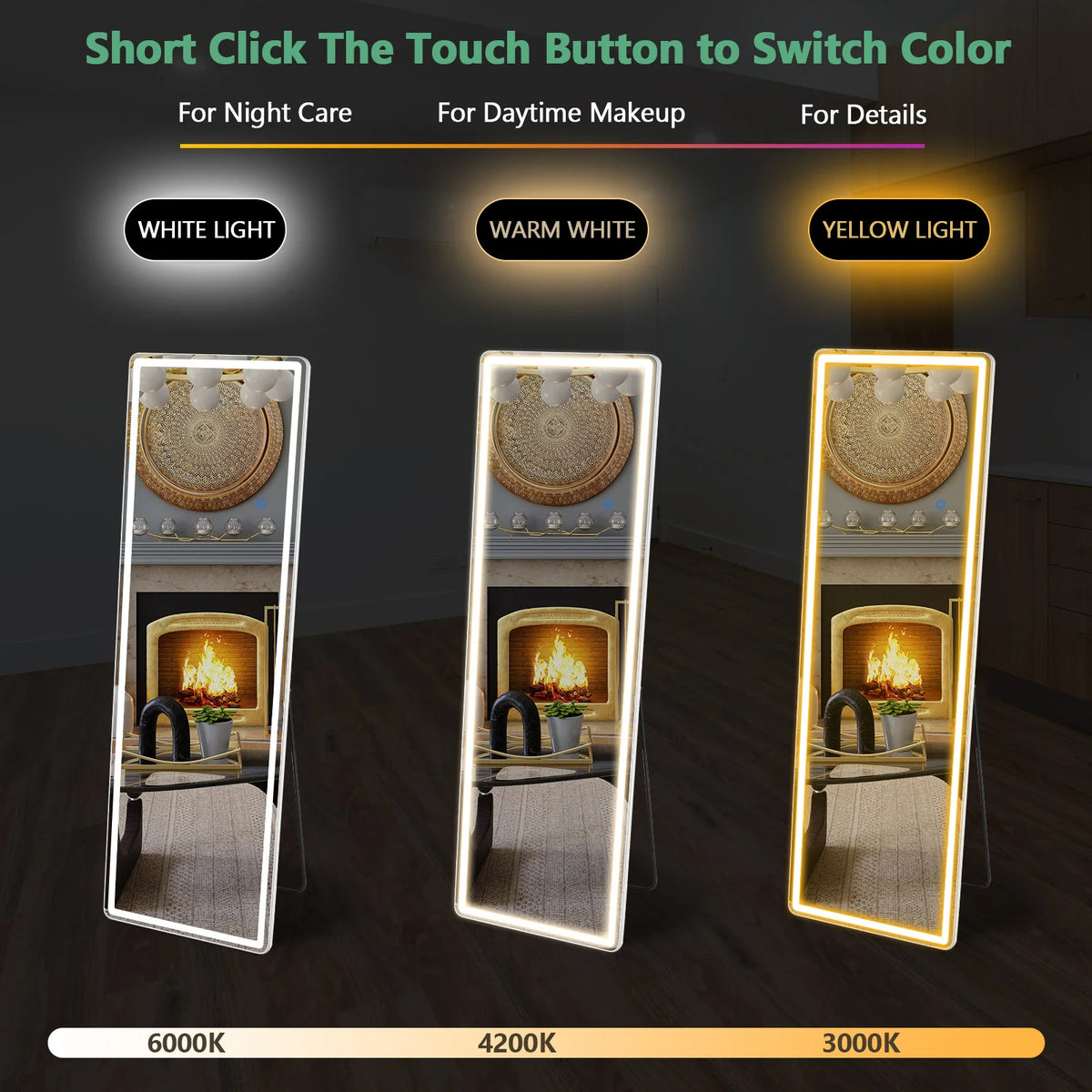 MCQ Modern LED Rectangle Full Length Wall Mount Vanity Mirror