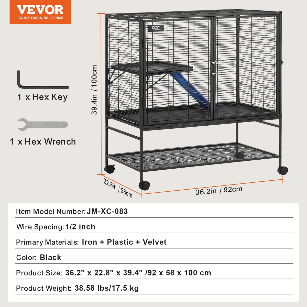 SucceBuy Rolling Metal Small Animal Cage For Ferrets Hamsters Rats
